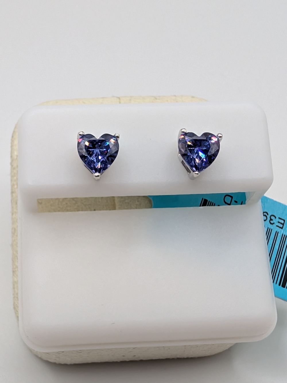 Sterling Silver 6mm Tanzanite CZ Heart Stud Earrings 1.60 CTTW